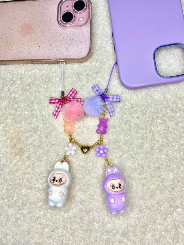 Lot BFF — rose & violet — bijou de téléphone fait main